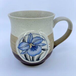 vintage otagiri japan stoneware mug with hand painted blue iris